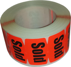 Sold Stickers, Fluorescent Red, 1000