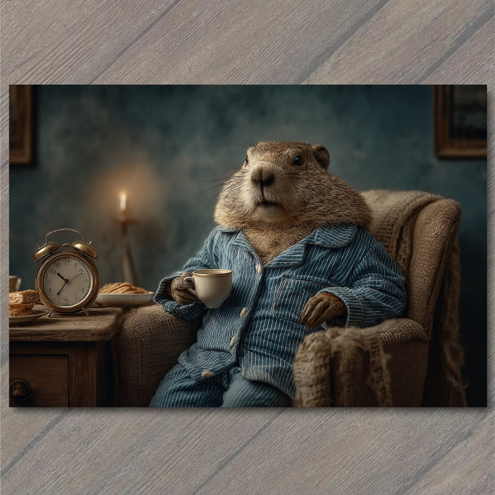 STICKER Beaver In Pajamas Coffee Armchair Alarm Clock Candle Cozy Morning