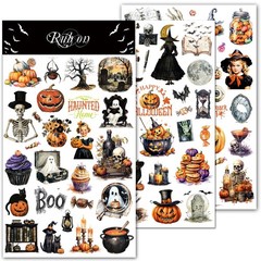 Halloween Rub-on Transfer Stickers 3 Sheets Use for Fabric Paper Wood Chips DIY