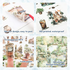 54 Sheet Scrapbooks Supplies Kit, Precut Pet/Washi Stickers, Street Landscape Ju