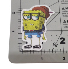 Spongebob Squarepants Hipster Beard Feather Hat Denim Shorts Plaid Sticker
