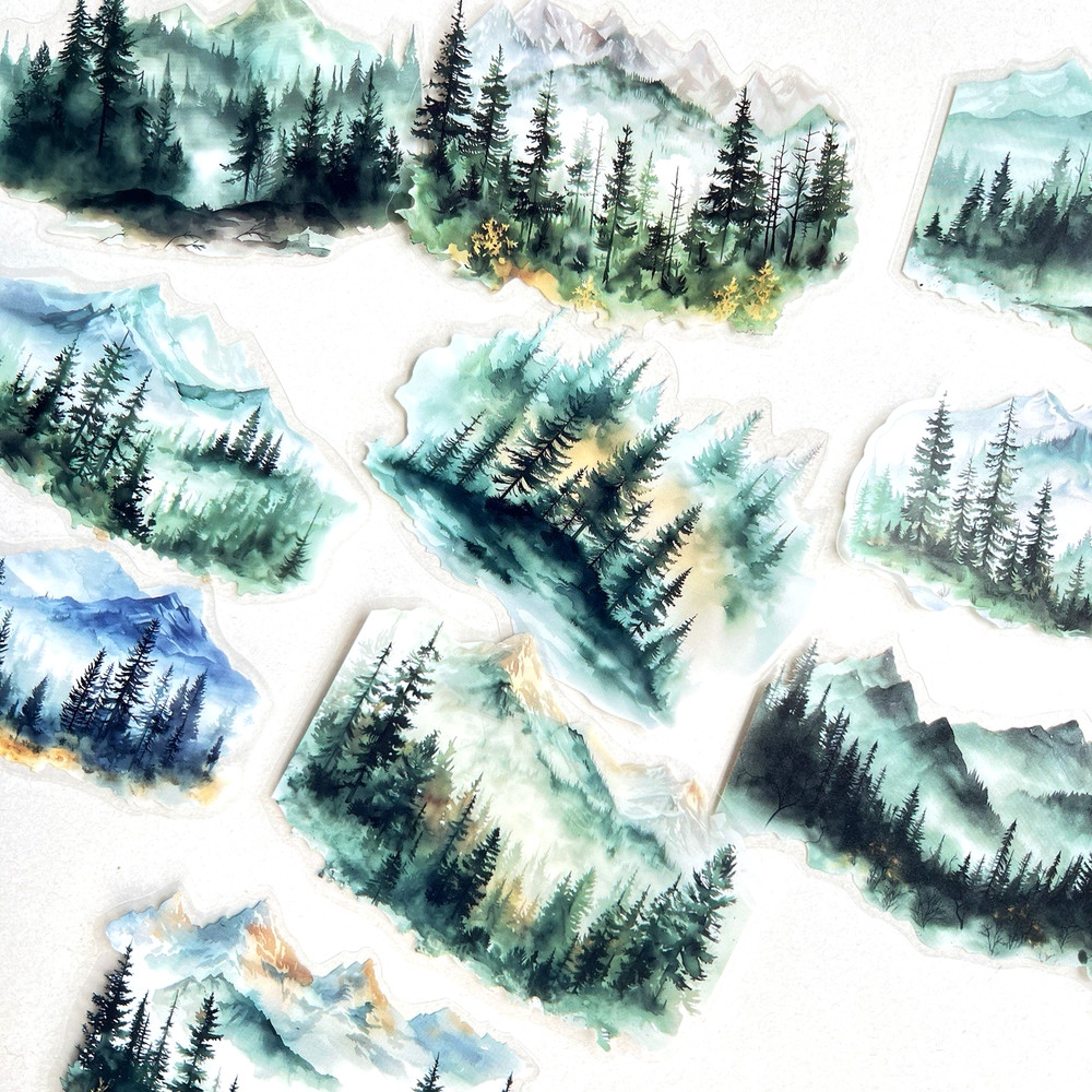 Mountain Pine Forest Stickers Scrapbooking Junk Journaling Collage