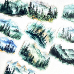 Mountain Pine Forest Stickers Scrapbooking Junk Journaling Collage