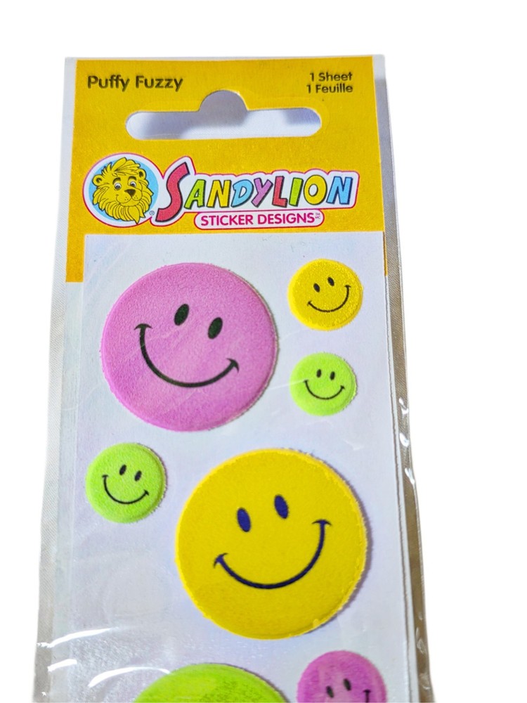 SandyLion Sticker Designs Sheet PFFZ7 Happy Faces Bright Fuzzy Puffy Smile