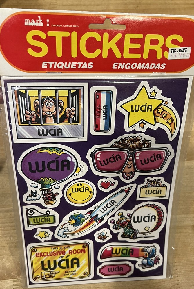Vtg 1983 LUCIA Celebrity Stickers Sealed Mark I Name Stickers