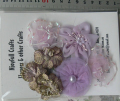 ORCHID GOLD MAUVE LAVENDER Fabric Organza Lace 7 Flower Pk 35-50mm O2 G NJC