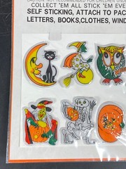 Puffy Halloween Stickers Vintage Made In Taiwan Witch Pumpkin Skull Cat
