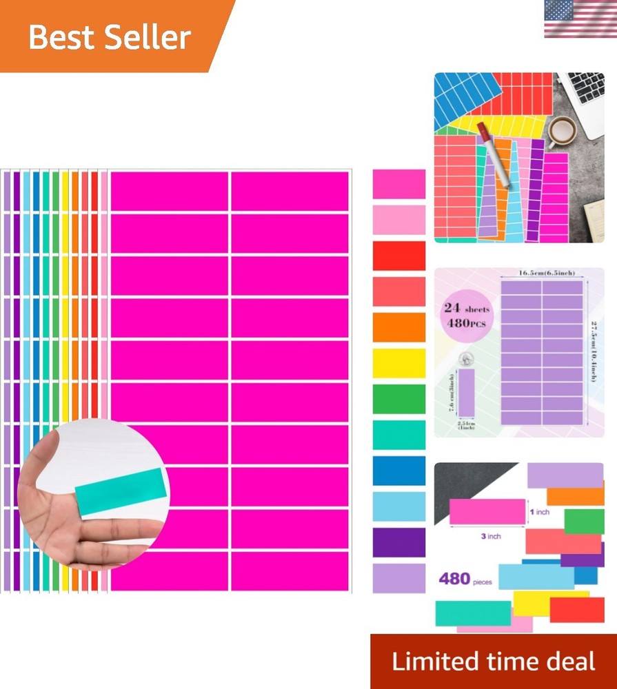 Colored Label Sticker in 12 Colors,3 x 1 Inch Rectangle Color- Coding Labels,…