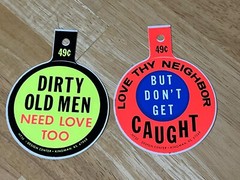 Vintage Set of 1970s Mystery Sticker, Design Center Kansas Dirty Old Men Love 3”