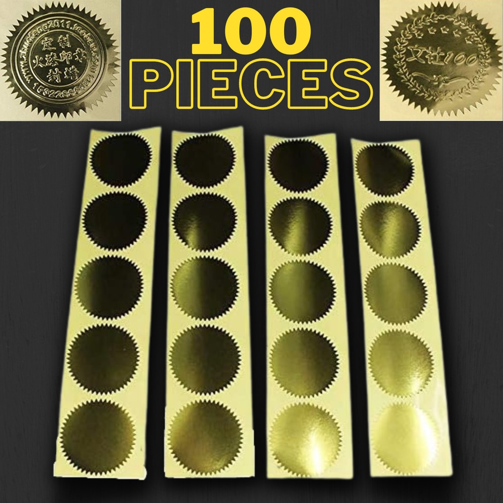 100Pcs Foil Pack – Embossed Foil Blank Certificate Stickers Pack For Sealing