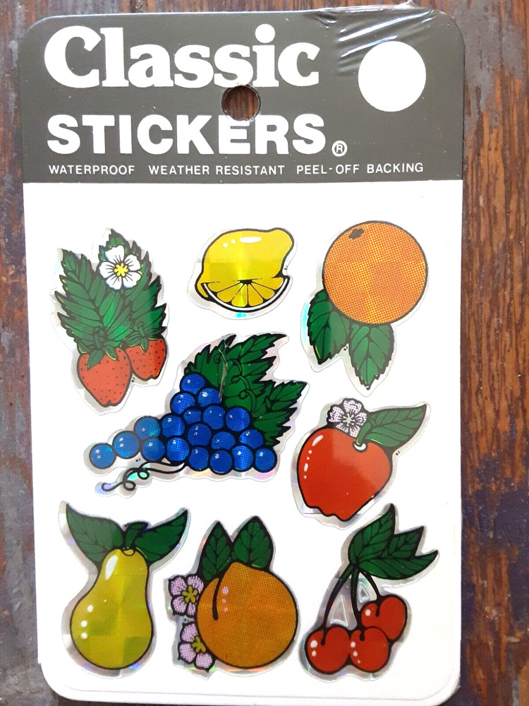 Vtg 1980 Prism Chrome Stickers Fruit Grapes Cherries Pear mordecai specializes