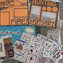 Mixed Lot 12×12 Papers: Camping Hunting Fishing Scrapbooking Lot