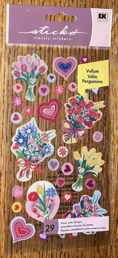 RARE Sticko Vellum Flowers Bouquets Tulip Garden Hearts Spring Scrapbook Sticker