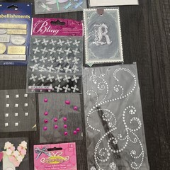 Mixed Scrapbooking Embellishments Lot Rhinestones Stickers Charms Craft