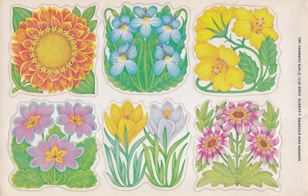 VINTAGE 1979 CURRENT, INC. 1 Sheet – 6 Large Stickers – GARDEN FAIR Flowers