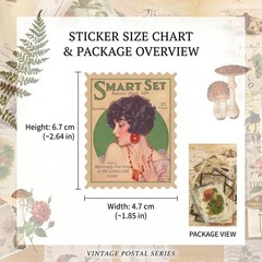 60pcs Vintage Postage Stamp Stickers, Aesthetic Modern Deco Paper Sticker for…