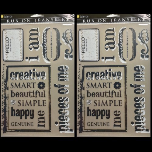 LOT OF 2 SETS DAISY D’S RUB-ON TRANSFERS IMAGES I AM FRAME PIECES OF ME HELLO