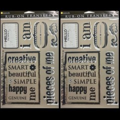 LOT OF 2 SETS DAISY D’S RUB-ON TRANSFERS IMAGES I AM FRAME PIECES OF ME HELLO