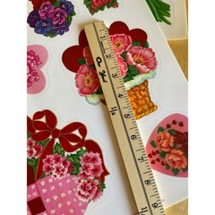 Vintage Current Inc Roses & Hearts Sticker Sheets Floral Valentine Die Cut 2pc