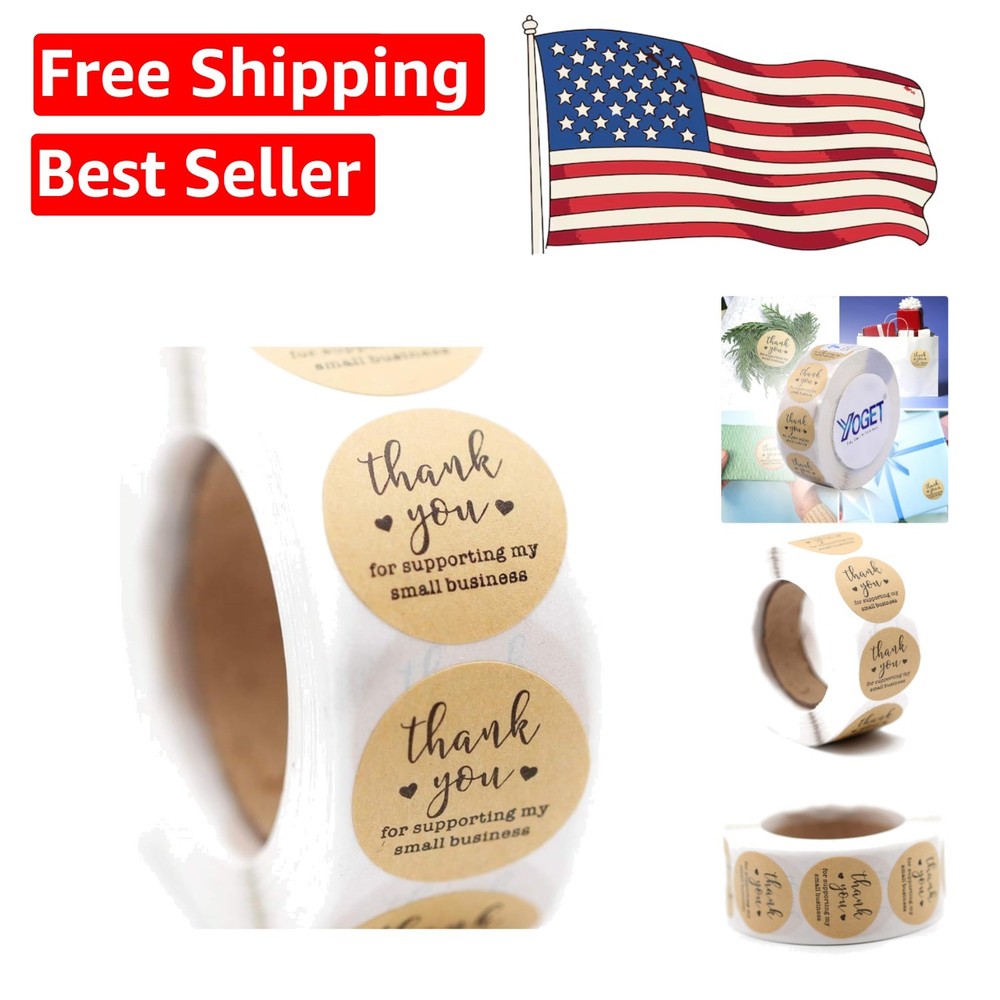 Round Kraft Thank You Stickers – 1.5» Adorable Labels for Packaging (500 Roll)