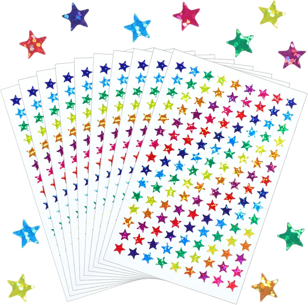 1350 Pcs 0.3″ Small Star Stickers for Reward 10 Colors Holographic Stickers for