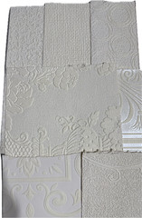 10 Assorted Vintage Textured White Wallpaper Samples / Remnants. Set 5.