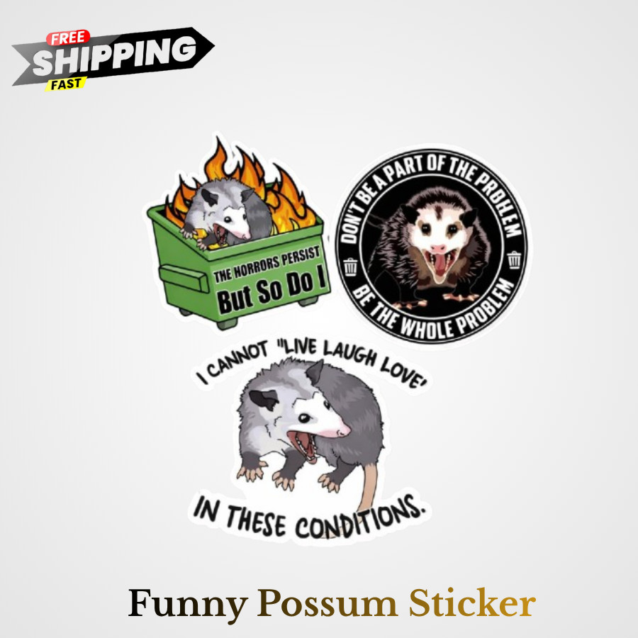 3pc Funny Possum Sticker 3″ Waterproof Vinyl Laptop Water Bottle Decal
