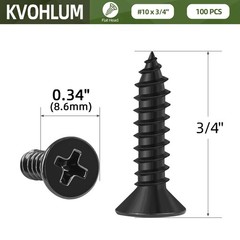 100 PCS #10 x 3/4″ Black Sheet Metal Screws, Flat Head Phillips Fast Self Tap…