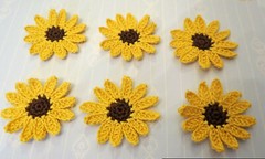 Crochet Flower Small Daisy Applique Embellishment Brown Yellow 6 Pcs