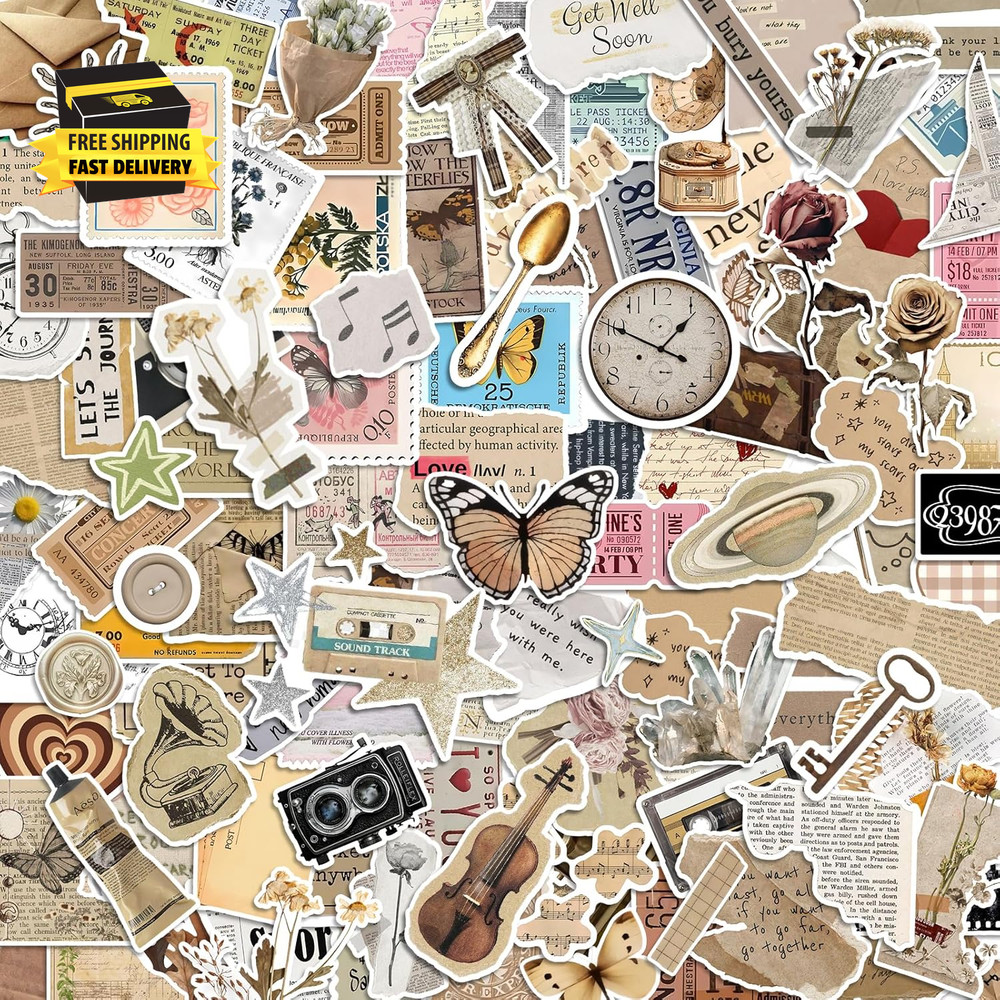 300 Pcs Vintage Stickers, Junk Journal Supplies, Cute Stickers for Journaling Su