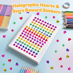 1710 Holographic Star and Heart Stickers 0.6″, Self-Adhesive for Kids Rewards…