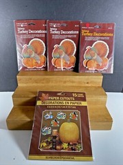 VTG 4X 90s Forget Me Not Thanksgiving Fall Decorations Honeycomb Tabletop & Wall