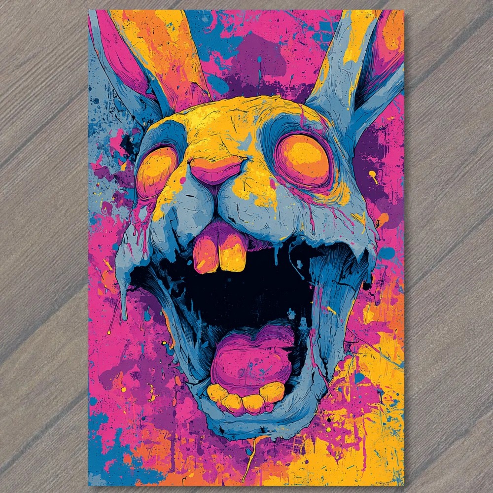 STICKER Neon Splatter Bunny Skull Screaming Rabbit Face Pop Horror Graffiti