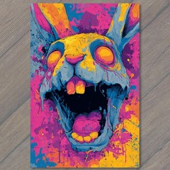STICKER Neon Splatter Bunny Skull Screaming Rabbit Face Pop Horror Graffiti