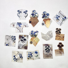 Vintage Style Blue Floral Cardstock Embellishments Junk Journal Collage