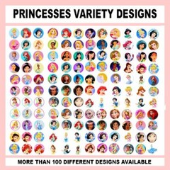 100 Precut MOVIE PRINCESSES Variety BOTTLE CAP CHARM TRAY IMAGES PRINCESS 1 in