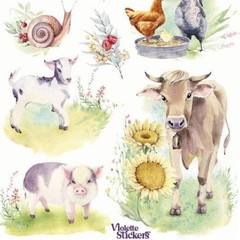 Violette Stickers – Baby Farm Animals – 2 Spring Sticker Sheets – Stationery