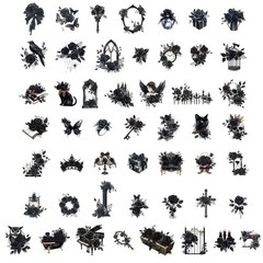 50pcs Dark Rose Stickers, Black Flower Romance Stickers Pack Transparent PET …