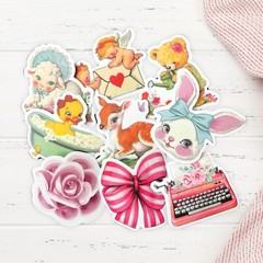 Cute Vintage Coquette Waterproof Vinyl Sticker pack of 30 Random, Girly Pink