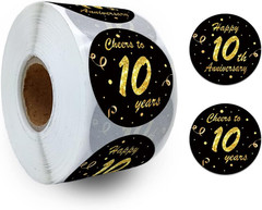 Black Gold 10Th Anniversary Paper Stickers, 1.5″ Diameter, 500 Pcs/Roll