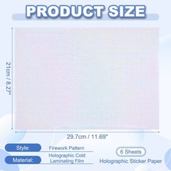 12x8in Holographic Laminate Sheets 6Pcs Sticker Paper Fine Dot Pattern