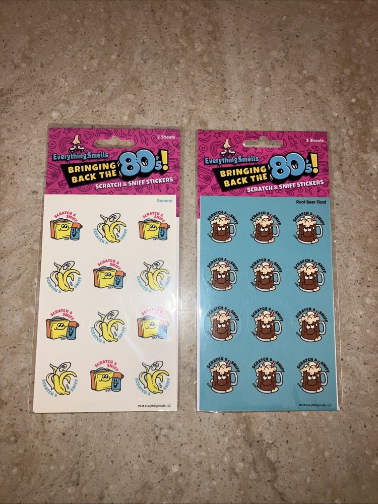 Vintage Reproduction Scratch And Sniff Stickers 2 Packs Banana And Root Beer New