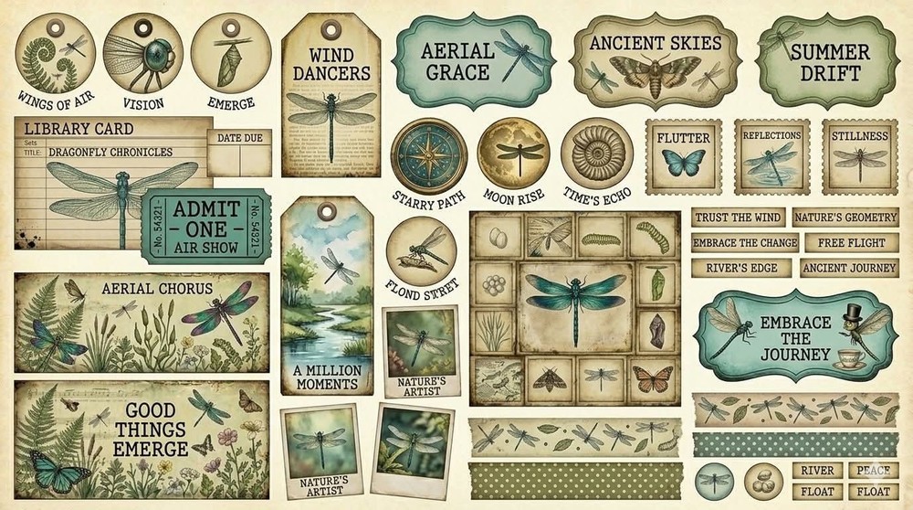 Vintage Style Dragonfly Embellishments Junk Journal Scrapbook Choose A Set