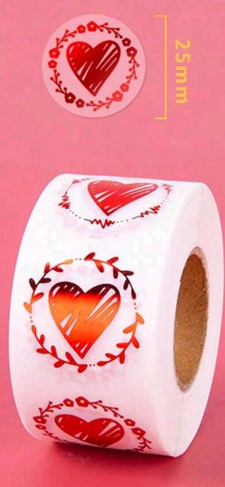 500 pcs Sticker Seals Roll Transparent Clear Red foil Heart Self Adhesive NEW