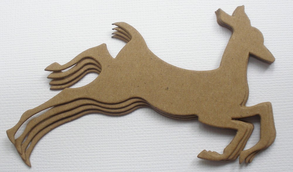(4) PRANCiNG REINDEER – Christmas Raw Bare Unfinished Chipboard Die Cuts