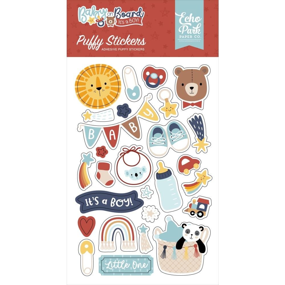 EP Puffy Stickers Baby On Board Boy Bottle Bib Shoes Toys Rainbow Banner Stars
