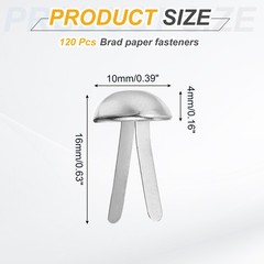120Pcs Brads Paper Fasteners, 10×16 mm Metal Round Head Split Pins, Silver Tone