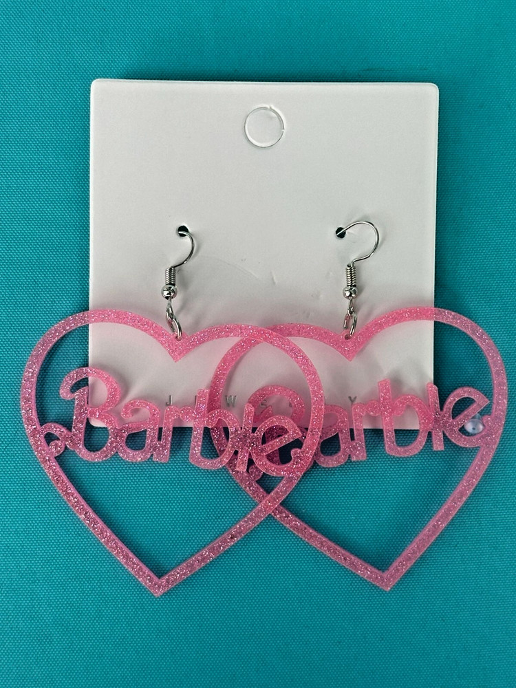 Pink Glitter Heart Earrings Acrylic Dangle Statement Barbiecore Cute Trendy Jewe