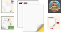 Self-Adhesive White Sticker Paper, 30 Sheets, 8.5″ x 11″ – Smudge-Free Printing