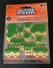 Vintage 2009 Foam Glitter Transportation Stickers 30 Pieces Green,yellow, Red